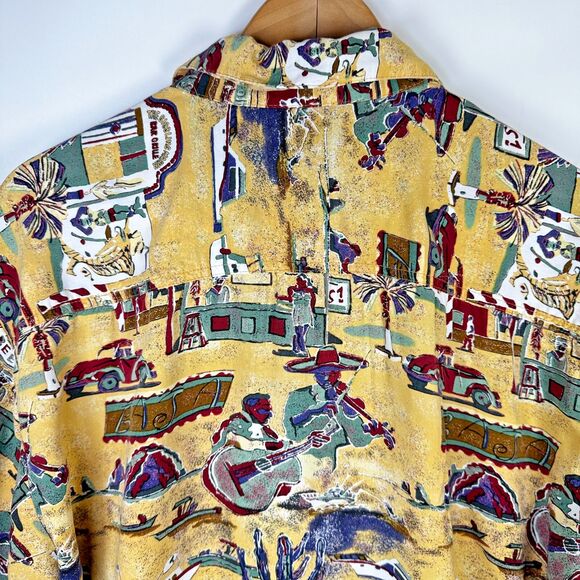 Vintage AVI Collection Kahala Hawaiian Shirt Large Yellow Baja Mexico Tacos Beer - Picture 2 of 15